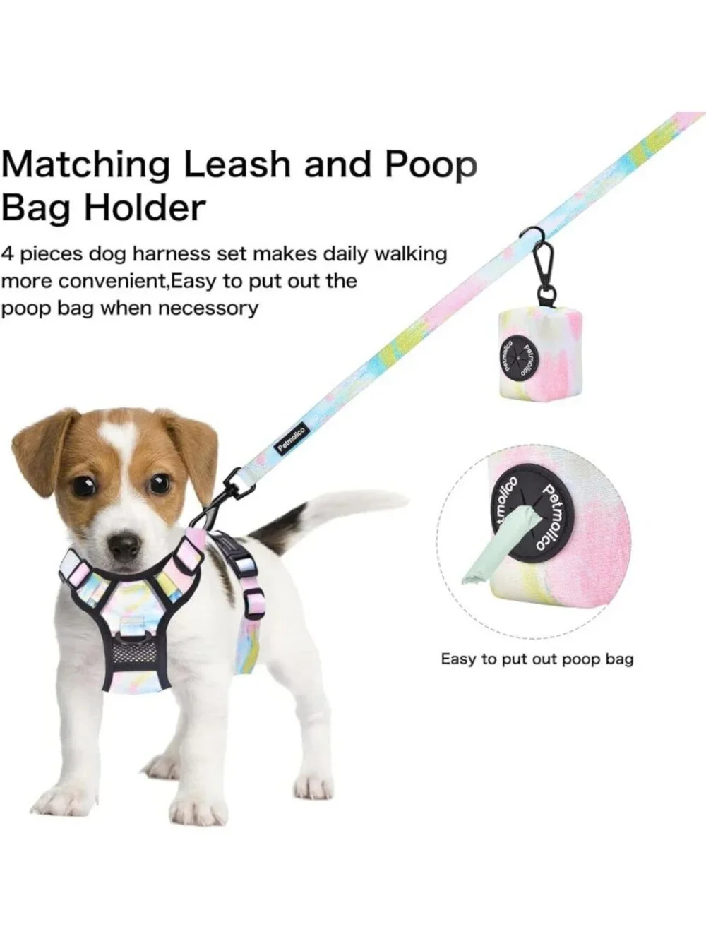 Iridescent No Pull Dog Harness with Leash & Poop Bag Holder - Small Size